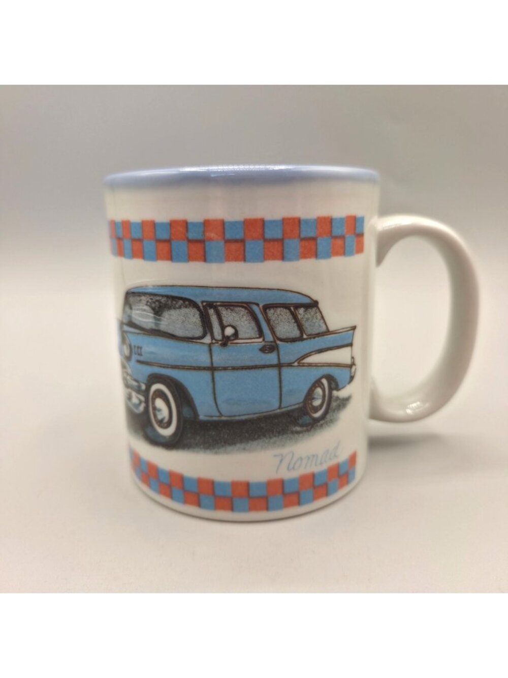 Otagiri Ceramic Mug 1957 Nomad Illustration Checkered Border Carol Kruger